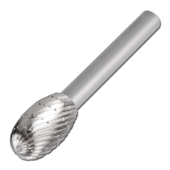 HSS-Frässtift, PFERD - Tropfenform O - für Stahl - Schaft-Ø 6 mm - Zahnung 3 - Kopf-Ø Länge 6 x 10 mm - Gesamtlänge 55 mm - Radius 2,8 mm - VE -