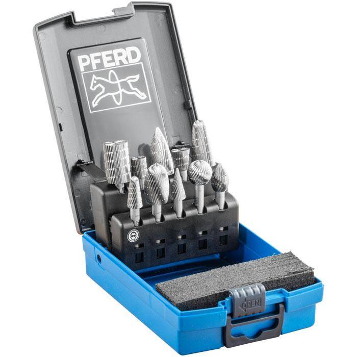 Frässtifte-Set - PFERD - 10 HSS-Frässtifte - Schaft-Ø 6 mm - 8 versch. Formen