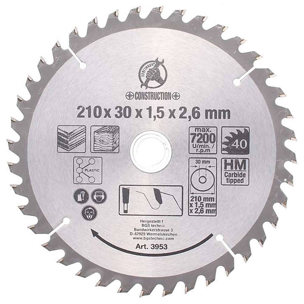 Kreissägeblatt - Hartmetall - Ø 210 mm - Bohrung Ø 30 mm - 40 Zähne