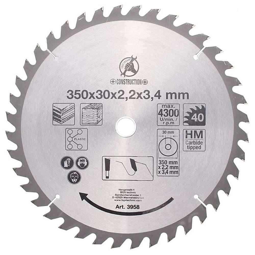 Kreissägeblatt - Hartmetall - Ø 350 mm - 40 Zähne - Bohrung Ø 30 mm