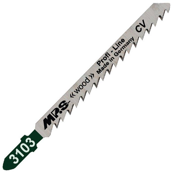 Stichsägeblatt - 75/100/1,45 mm - Chrom Vanadium - gerader Schnitt - 5 Stück - für Weichholz, Konstruktionsholz, Multiplex / Tischlerplatten, MDF