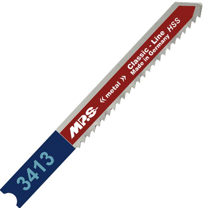 Ein rot und grau gefärbtes MPS-Metallsägeblatt mit der Beschriftung „Classic-Line HSS Made in Germany