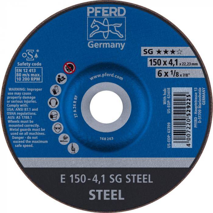 PFERD Schruppscheibe E - SG STEEL - Außen-Ø 150 mm - Breite 4,1 mm - Aufspannsystem X-LOCK (22,23) - VE 10 Stück - Preis per VE