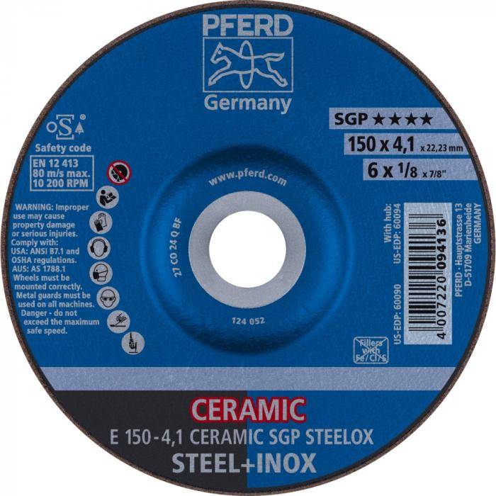 PFERD Schruppscheibe E 150-4,1 CERAMIC SGP STEELOX - CERAMIC SGP STEELOX - Außen-Ø 150 mm - Bohrungs-Ø 22,23 mm - VE 10 Stück - Preis per VE