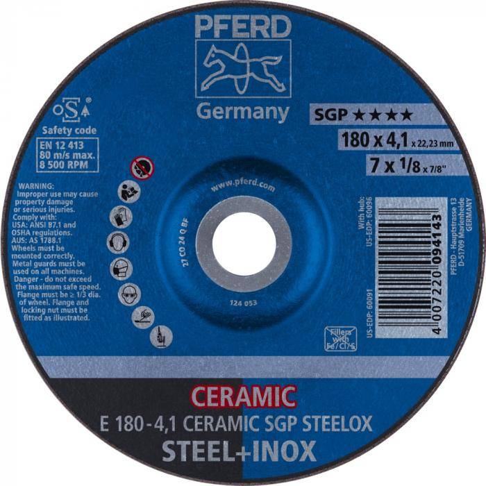 PFERD Schruppscheibe E 180-4,1 CERAMIC SGP STEELOX - CERAMIC SGP STEELOX - Außen-ø 180 mm - Bohrungs-ø 22,23 mm - VE 10 Stück - Preis per VE