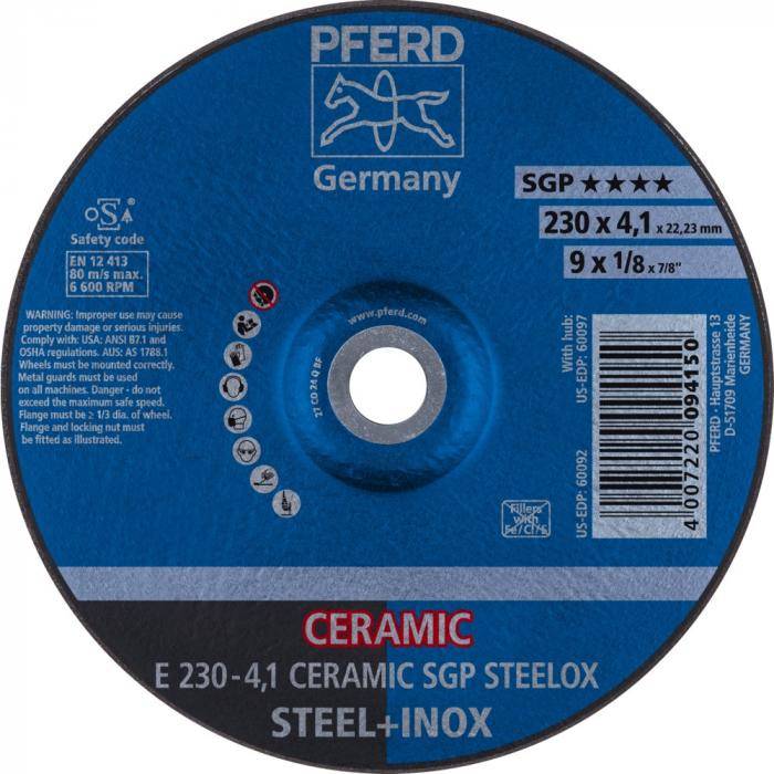 PFERD Schruppscheibe E 230-4,1 CERAMIC SGP STEELOX - CERAMIC SGP STEELOX - Außen-Ø 230 mm - Bohrungs-Ø 22,23 mm - VE 10 Stück - Preis per VE