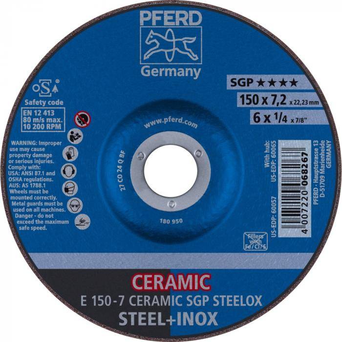 PFERD Schruppscheibe E 150-7 CERAMIC SGP STEELOX - CERAMIC SGP STEELOX - Außen-Ø 150 mm - Bohrungs-Ø 22,23 mm - VE 10 Stück - Preis per VE