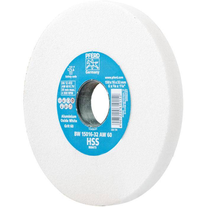 Schleifbockscheibe - PFERD - Ø 150 mm - für HSS und vergüteten Stahl - Bezeichnung BW 15016-32 AW 60 HSS - Breite 16 mm - Bohrungs-Ø 32 mm - Korng
