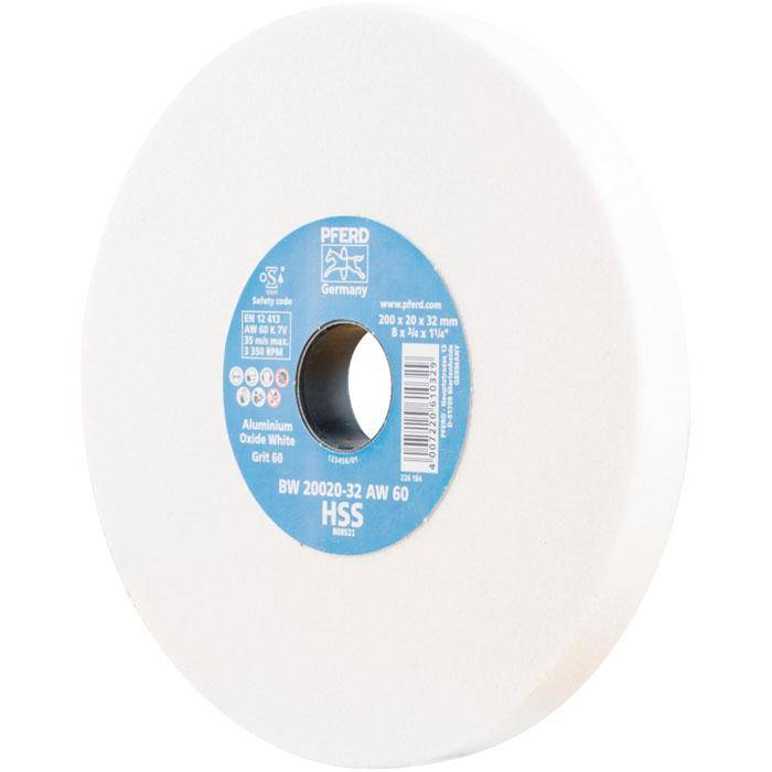 Schleifbockscheibe - PFERD - Ø 200 mm - für HSS und vergüteten Stahl - Bezeichnung BW 20020-32 AW 60 HSS - Breite 20 mm - Bohrungs-Ø 32 mm - Korng