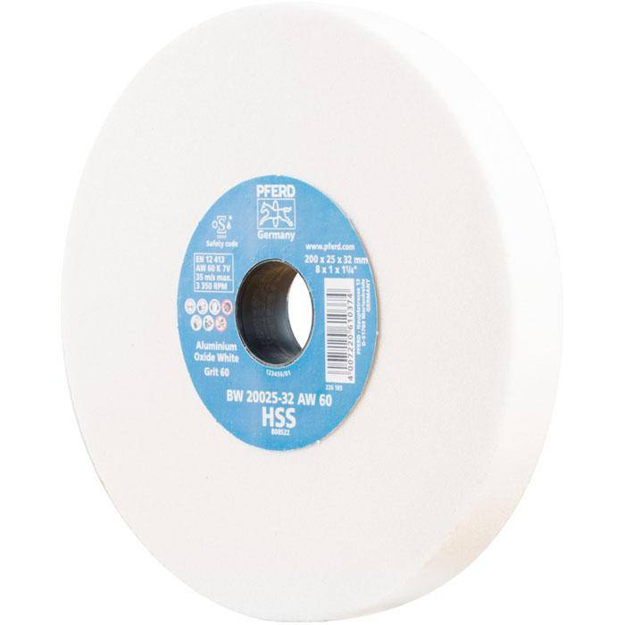Schleifbockscheibe - PFERD - Ø 200 mm - für HSS und vergüteten Stahl - Bezeichnung BW 20025-32 AW 60 HSS - Breite 25 mm - Bohrungs-Ø 32 mm - Korng