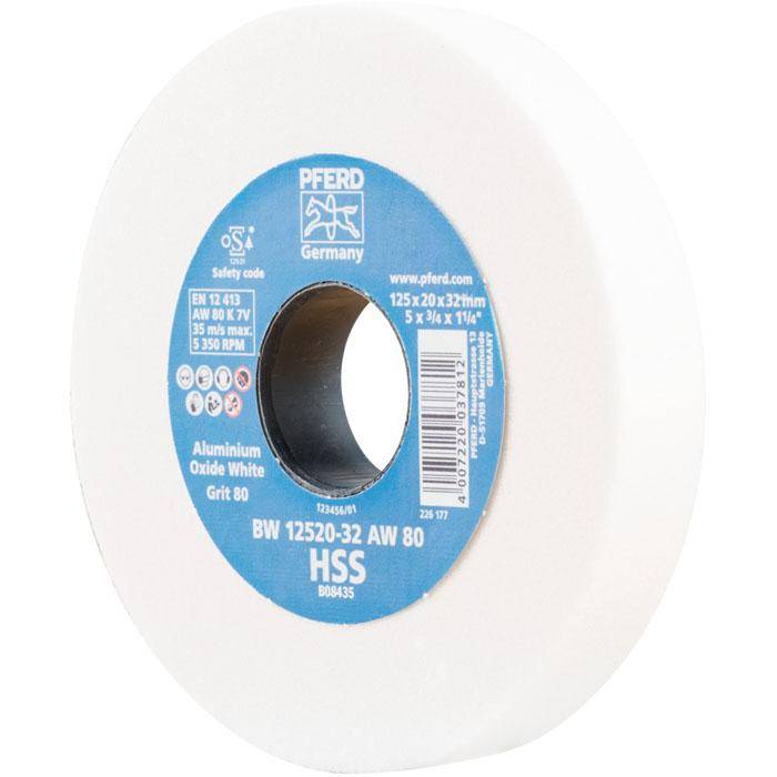 Schleifbockscheibe - PFERD - Ø 125 mm - für HSS und vergüteten Stahl - Bezeichnung BW 12520-32 AW 80 HSS - Breite 20 mm - Bohrungs-Ø 32 mm - Korng
