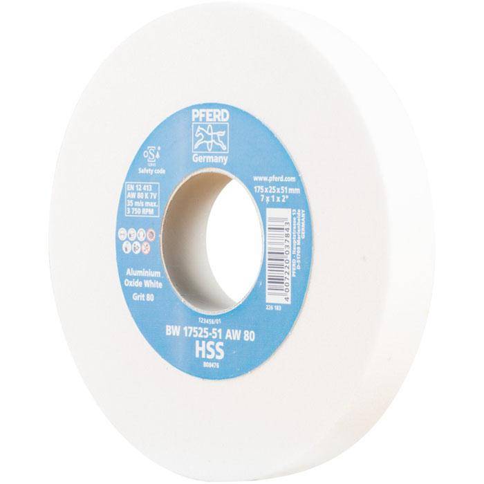 Schleifbockscheibe - PFERD - Ø 175 mm - für HSS und vergüteten Stahl - Bezeichnung BW 17525-51 AW 80 HSS - Breite 25 mm - Bohrungs-Ø 51 mm - Korng