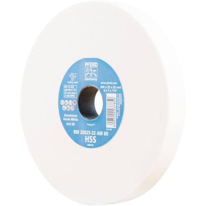 Schleifbockscheibe - PFERD - Ø 200 mm - für HSS und vergüteten Stahl - Bezeichnung BW 20025-32 AW 80 HSS - Breite 25 mm - Bohrungs-Ø 32 mm - Korng