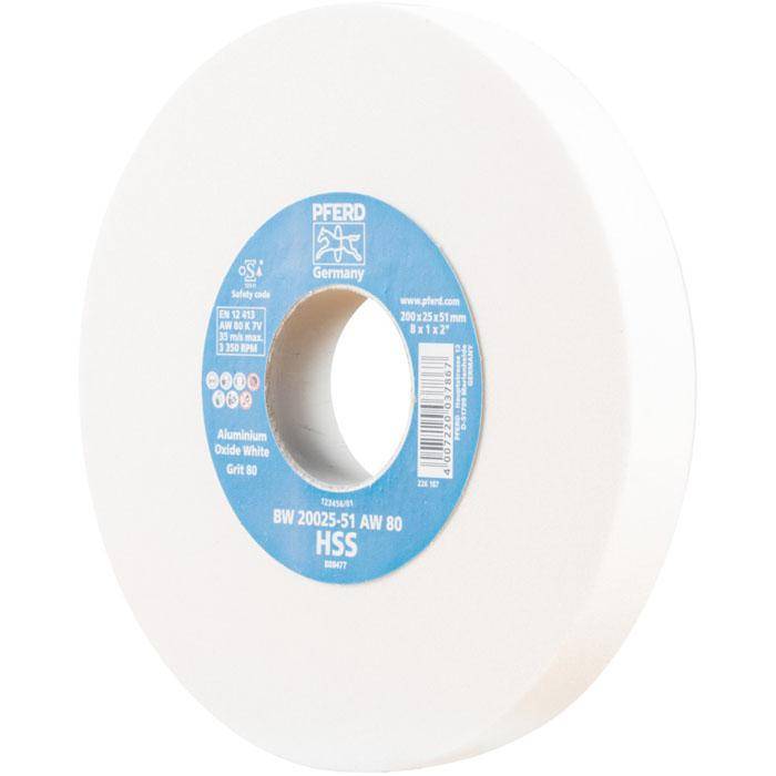 Schleifbockscheibe - PFERD - Ø 200 mm - für HSS und vergüteten Stahl - Bezeichnung BW 20025-51 AW 80 HSS - Breite 25 mm - Bohrungs-Ø 51 mm - Korng