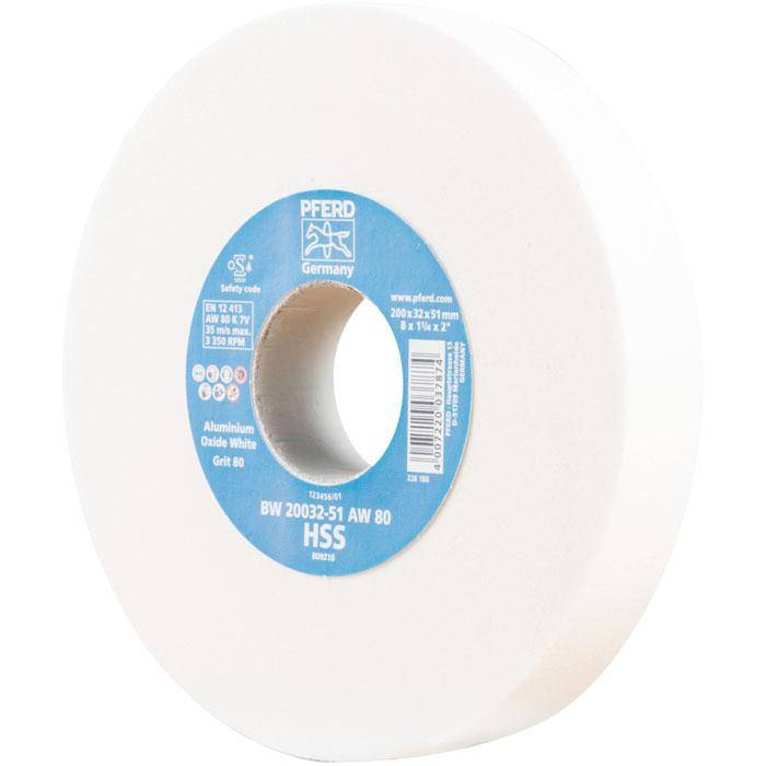 Schleifbockscheibe - PFERD - Ø 200 mm - für HSS und vergüteten Stahl - Bezeichnung BW 20032-51 AW 80 HSS - Breite 32 mm - Bohrungs-Ø 51 mm - Korng