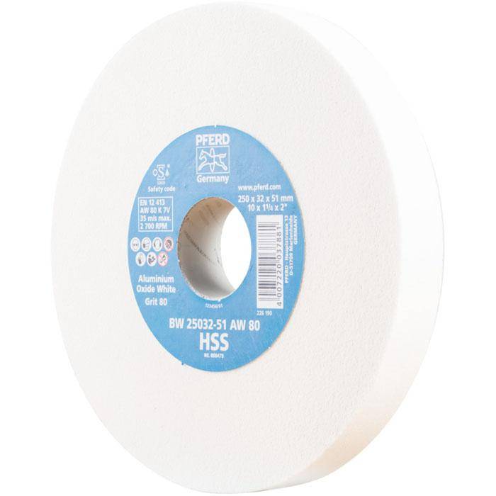 Schleifbockscheibe - PFERD - Ø 250 mm - für HSS und vergüteten Stahl - Bezeichnung BW 22032-51 AW 80 HSS - Breite 32 mm - Bohrungs-Ø 51 mm - Korng