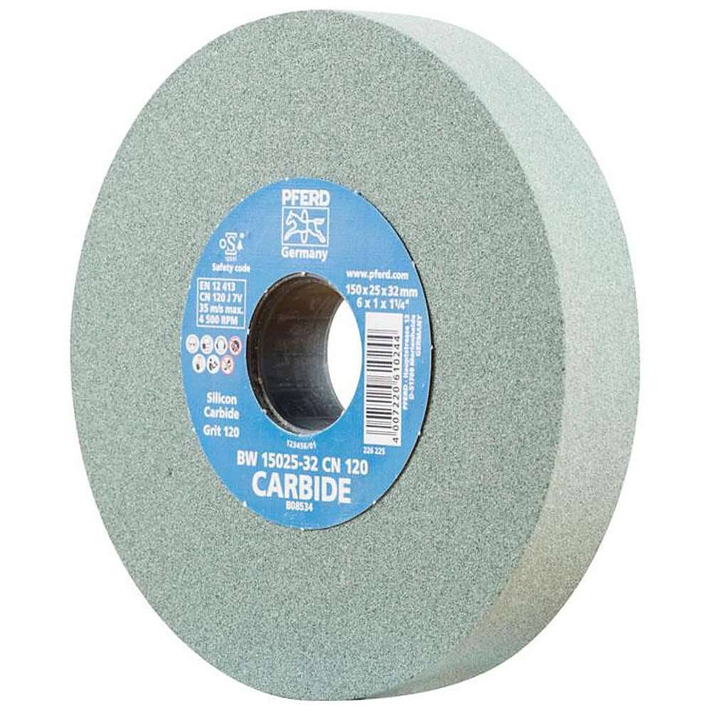Schleifbockscheibe - PFERD - Ø 150 mm - Bohrungs-Ø 32 mm - Bezeichnung BW 15025-32 CN 120 CARBIDE - Breite 25 mm - Korngröße 120