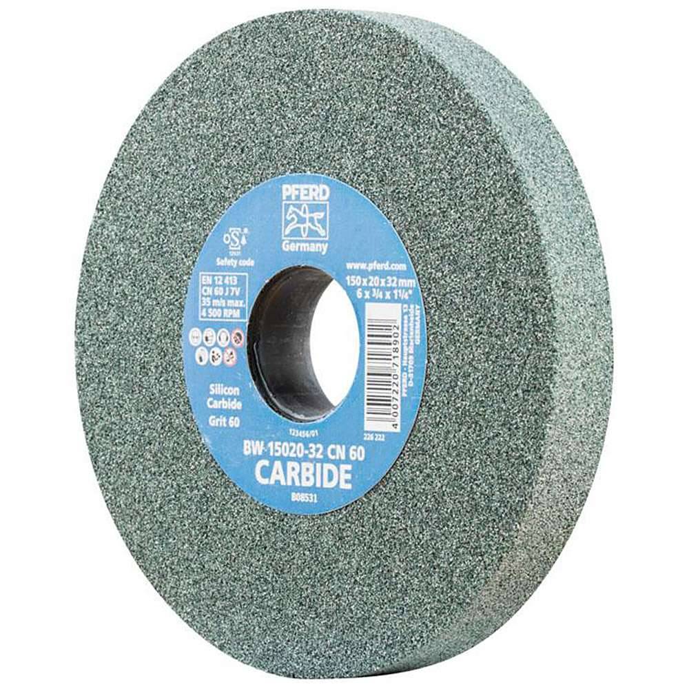 Schleifbockscheibe - PFERD - Ø 150 mm - Bohrungs-Ø 32 mm - Bezeichnung BW 15020-32 CN 60 CARBIDE - Breite 20 mm - Korngröße 60
