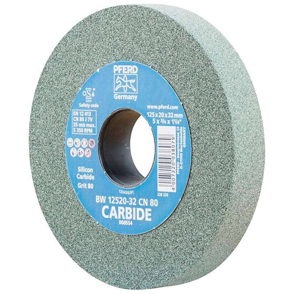 Schleifbockscheibe - PFERD - Ø 125 mm - Bohrungs-Ø 32 mm - Bezeichnung BW 12520-32 CN 80 CARBIDE - Breite 20 mm - Korngröße 80