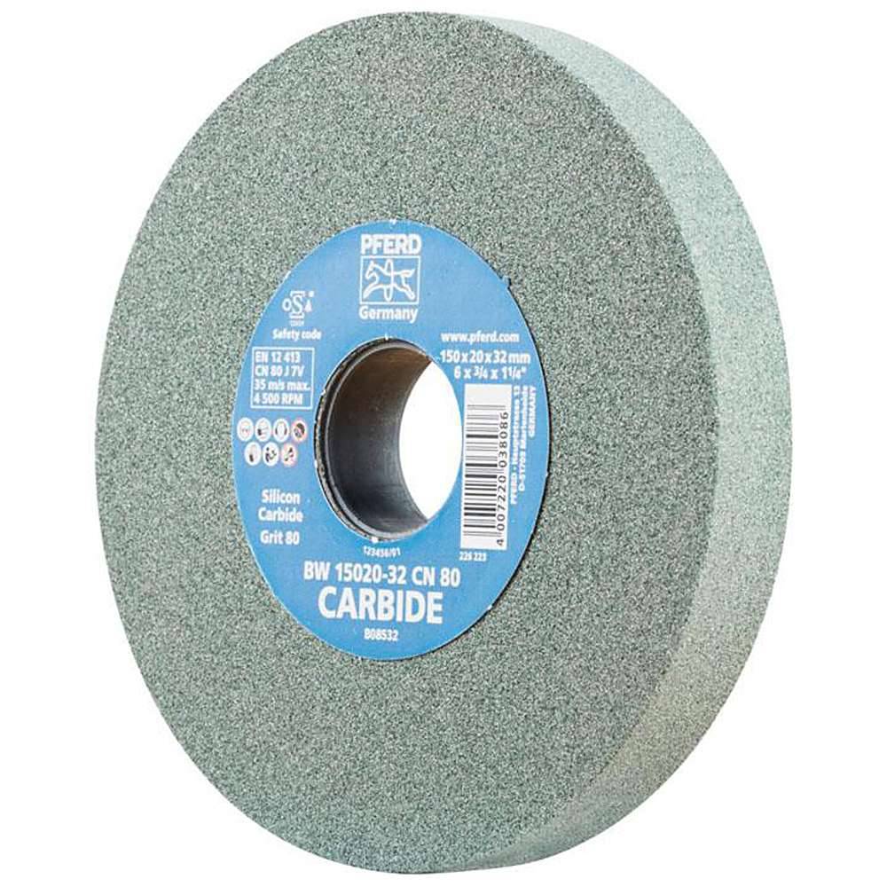 Schleifbockscheibe - PFERD - Ø 150 mm - Bohrungs-Ø 32 mm - Bezeichnung BW 15020-32 CN 80 CARBIDE - Breite 20 mm - Korngröße 80
