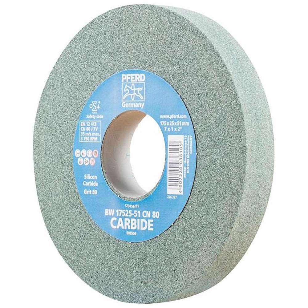 Schleifbockscheibe - PFERD - Ø 175 mm - Bohrungs-Ø 51 mm - Bezeichnung BW 17525-51 CN 80 CARBIDE - Breite 25 mm - Korngröße 80