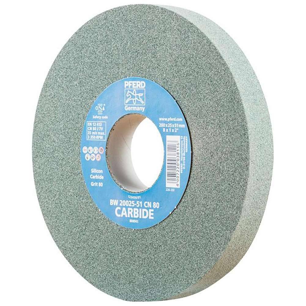 Schleifbockscheibe - PFERD - Ø 200 mm - Bohrungs-Ø 51 mm - Bezeichnung BW 20025-51 CN 80 CARBIDE - Breite 25 mm - Korngröße 80