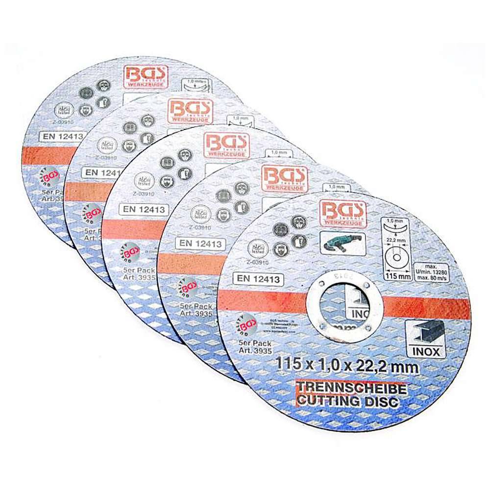 Trennscheibe für Edelstahl - 5er Set - Aufnahme 22,2 mm -115 mm x 1,0 mm - für feine Schnitte