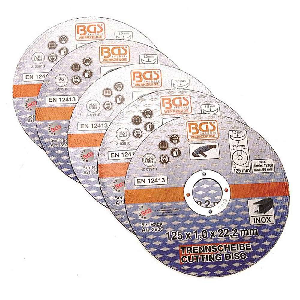 Trennscheibe für Edelstahl - 5er Set - Aufnahme 22,2 mm -125 mm x 1,0 mm - für feine Schnitte