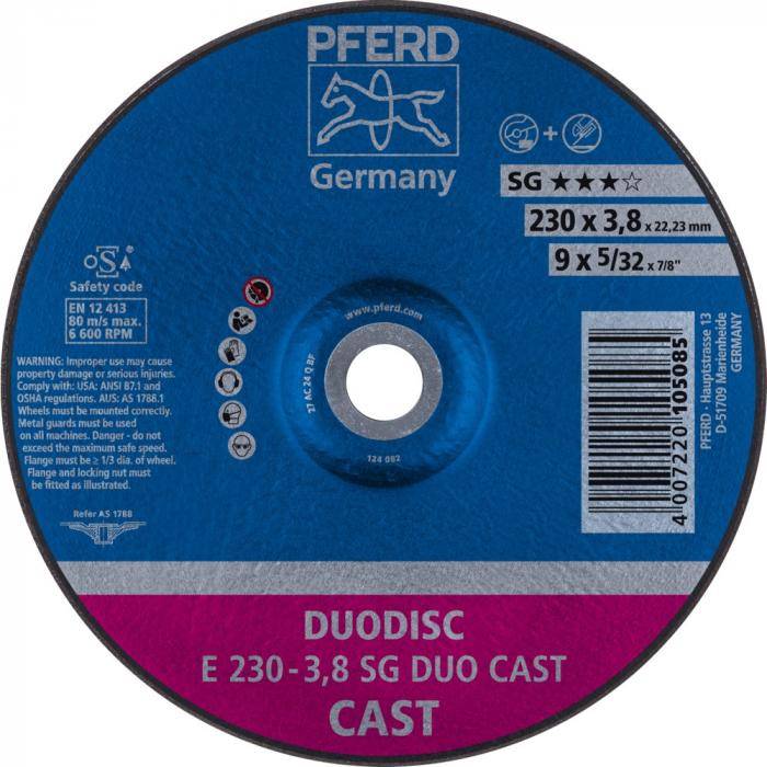 PFERD Trennscheibe E - Kombischeibe SG DUODISC CAST - Außen-Ø 230 mm - Breite 3,8 mm - Bohrungs-ø 22,23 mm - VE 10 Stück - Preis per VE