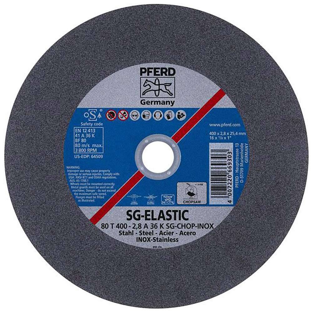 Trennscheibe - PFERD SG-ELASTIC - für Edelstahl - für stationäre Trennschleifer - Bezeichnung 80 T 400-2,8 A 36 K SG-CHOP-INOX/25,4 - Maße (D x T