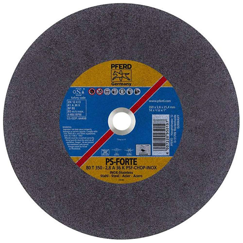 Trennscheibe - PFERD PS-FORTE - für Edelstahl - für stationäre Trennschleifer - Bezeichnung 80 T 350-2,8 A 36 K PSF-CHOP-INOX/25,4 - Maße (D x T