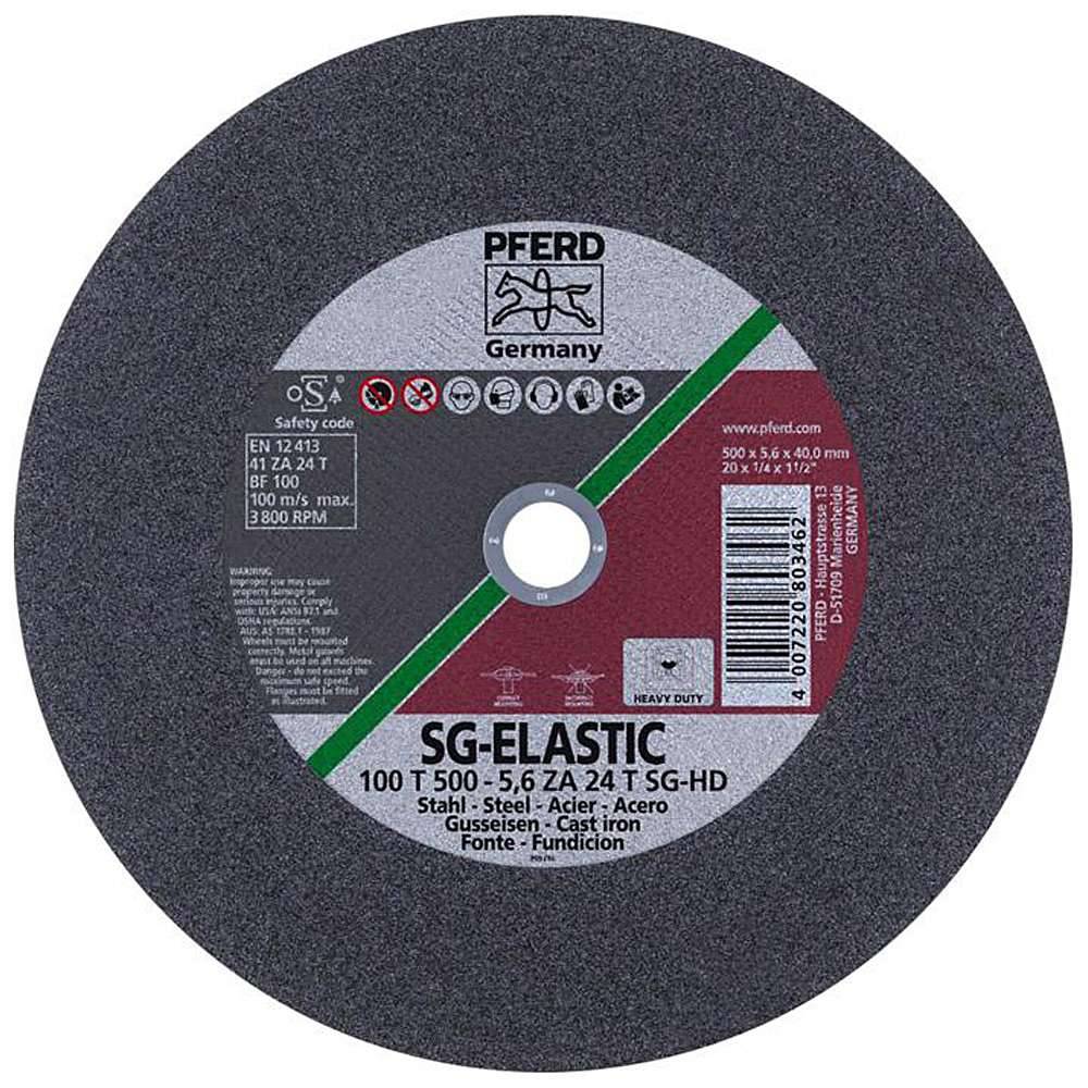 Trennscheibe - PFERD SG-ELASTIC - für Stahl u.a - für Hochleistungsmaschinen - Bezeichnung 100 T 500-5,6 ZA 24 T SG-HD/40,0 - Maße (D x T x H) 500