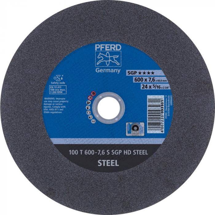 Trennscheibe - PFERD - HEAVY DUTY - SGP HD STEEL - gerade Ausführung T - 100 M/S - Außen-Ø 600 mm - Bohrungs-Ø 60,0 mm - Breite 7,6 mm - VE 5 Stü