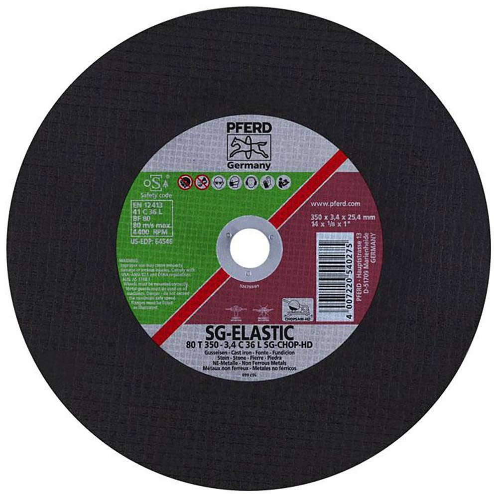 Trennscheibe - PFERD SG-ELASTIC - für Stein u.a. - für leistungsstarke Trennschleifer - Bezeichnung 80 T 350-3,4 C 36 L SG-CHOP-HD/25,4 - Maße (D