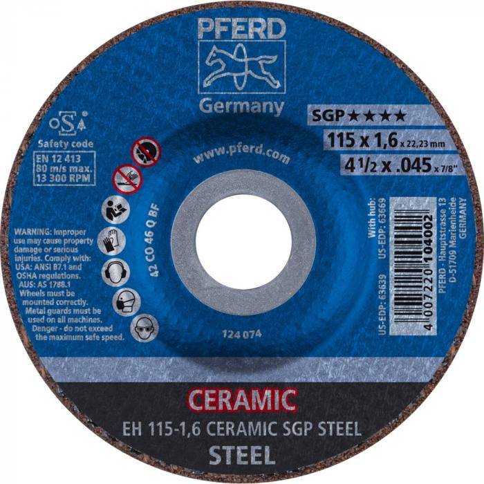 PFERD Trennscheibe EH 115-1,6 CERAMIC SGP STEEL - CERAMIC SGP STEEL - Außen-Ø 115 mm - Bohrungs-ø 22,23 mm - VE 25 Stück - Preis per VE