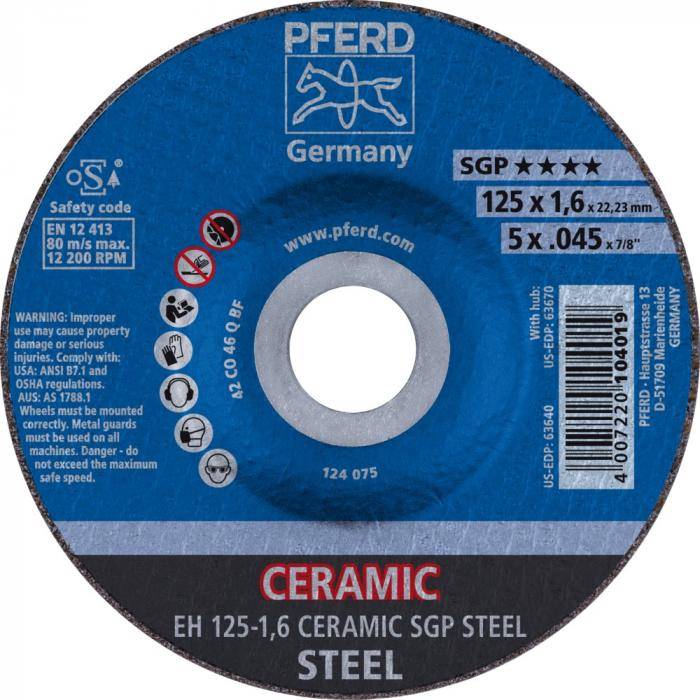 PFERD Trennscheibe EH 125-1,6 CERAMIC SGP STEEL - CERAMIC SGP STEEL - Außen-Ø 125 mm - Bohrungs-ø 22,23 mm - VE 25 Stück - Preis per VE