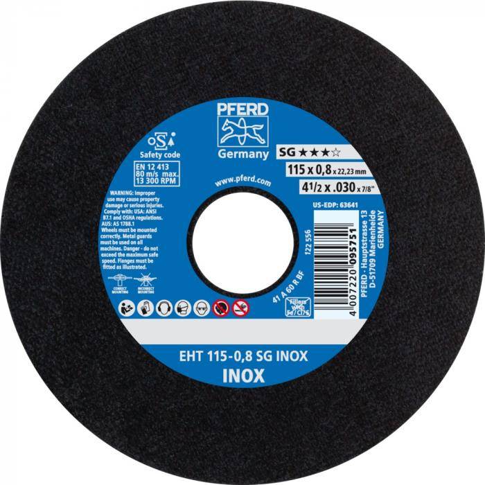 PFERD Trennscheibe EHT 115-0,8 SG INOX - SG INOX - Außen-Ø 115 mm - Bohrungs-ø 22,23 mm - VE 25 Stück - Preis per VE