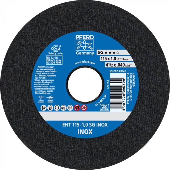 PFERD Trennscheibe EHT 115-1,0X SG INOX - SG INOX - Außen-Ø 115 mm - Bohrungs-ø 22,23 mm - VE 25 Stück - Preis per VE