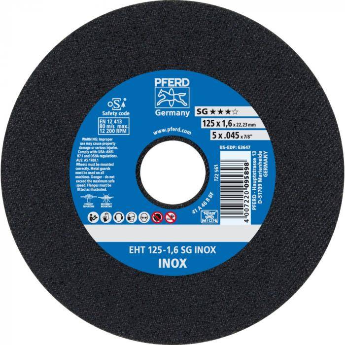 PFERD Trennscheibe EHT 125-1,6 SG INOX - SG INOX - Außen-Ø 125 mm - Bohrungs-ø 22,23 mm - VE 25 Stück - Preis per VE