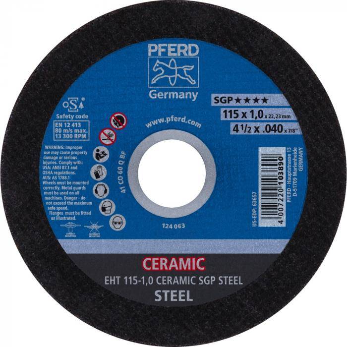 PFERD Trennscheibe EHT 115-1,0 CERAMIC SGP STEEL - CERAMIC SGP STEEL - Außen-Ø 115 mm - Bohrungs-ø 22,23 mm - VE 25 Stück - Preis per VE