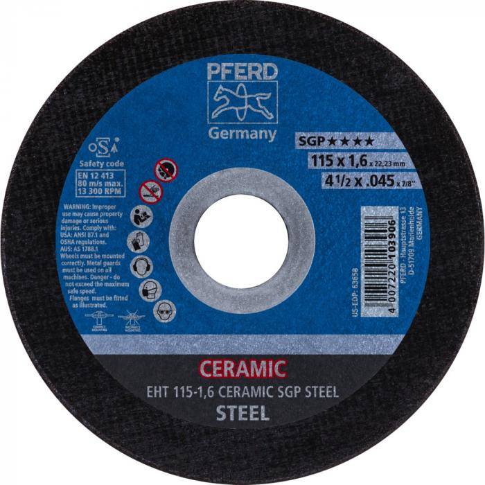 PFERD Trennscheibe EHT 115-1,6 CERAMIC SGP STEEL - CERAMIC SGP STEEL - Außen-Ø 115 mm - Bohrungs-ø 22,23 mm - VE 25 Stück - Preis per VE