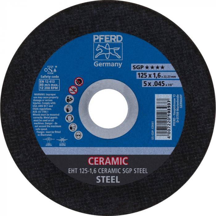 PFERD Trennscheibe EHT 125-1,6 CERAMIC SGP STEEL - CERAMIC SGP STEEL - Außen-Ø 125 mm - Bohrungs-ø 22,23 mm - VE 25 Stück - Preis per VE