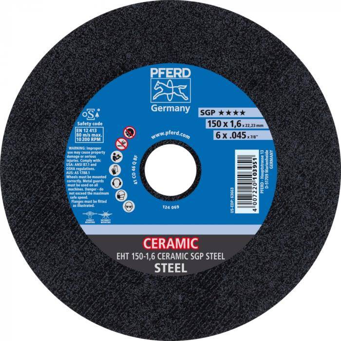 PFERD Trennscheibe EHT 150-1,6 CERAMIC SGP STEEL - CERAMIC SGP STEEL - Außen-Ø 150 mm - Bohrungs-ø 22,23 mm - VE 25 Stück - Preis per VE