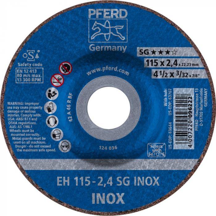 PFERD Trennscheibe EH 115-2,4 SG INOX - SG INOX - Außen-Ø 115 mm - Bohrungs-ø 22,23 mm - VE 25 Stück - Preis per VE