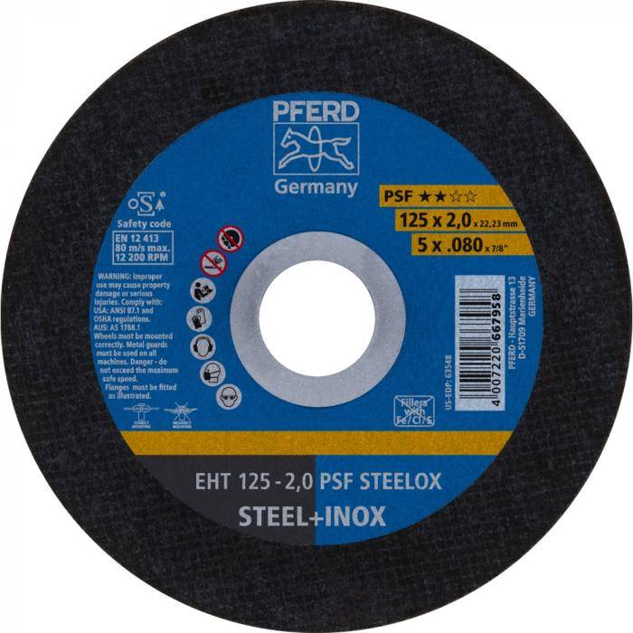 PFERD Trennscheibe EHT 125-2,0 PSF STEELOX - PSF STEELOX - Außen-Ø 125 mm - Aufspannsystem 22,23 mm - VE 25 Stück - Preis per VE
