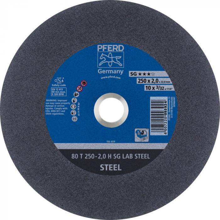 Trennscheibe LABOR - PFERD - SG LAB STEEL - 80 T - Außen-Ø 250 mm - Bohrungs-Ø 32,0 mm - VE 20 Stück - Preis per VE - max. RPM 6100