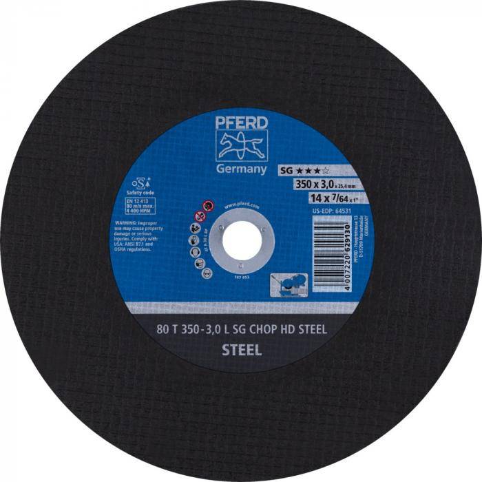 Trennscheibe - PFERD - SG CHOP HD STEEL - 80 T - Außen-Ø 350 mm - Bohrungs-Ø 25,4 mm - VE 10 Stück - Preis per VE - max. RPM 4400