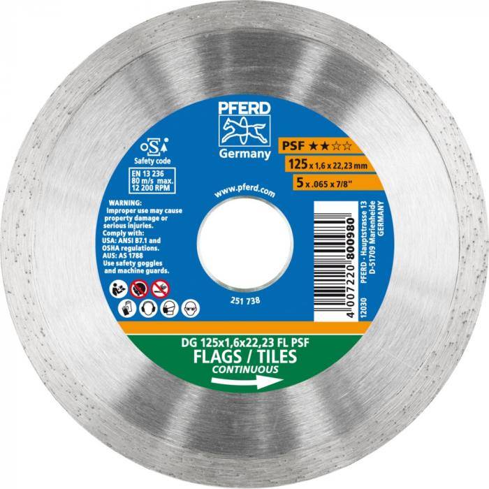 Diamant-Trennscheibe - PFERD - Ausführung DG FL PSF - Außen-Ø 125 mm - Bohrungs-Ø 22,23 - Breite 1,6 mm