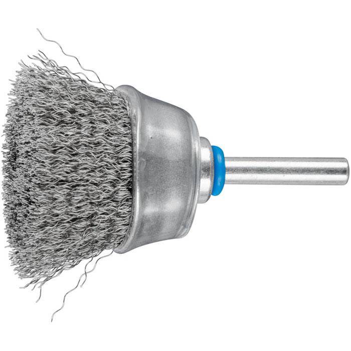 Topfbürste - PFERD - ungezopft, aus INOX - mit Schaft - für Edelstahl - Bezeichnung TBU 4015/6 INOX 0,20 - Gesamtlänge 70 mm - Bürsten-Ø 40 mm -