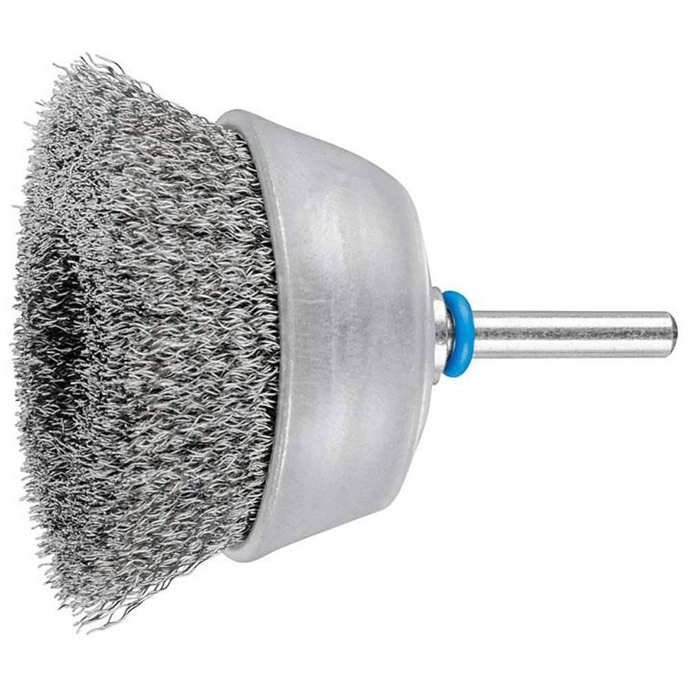 Topfbürste - PFERD - ungezopft, aus INOX - mit Schaft - für Edelstahl - Bezeichnung TBU 7015/6 INOX 0,20 - Gesamtlänge 80 mm - Bürsten-Ø 70 mm -